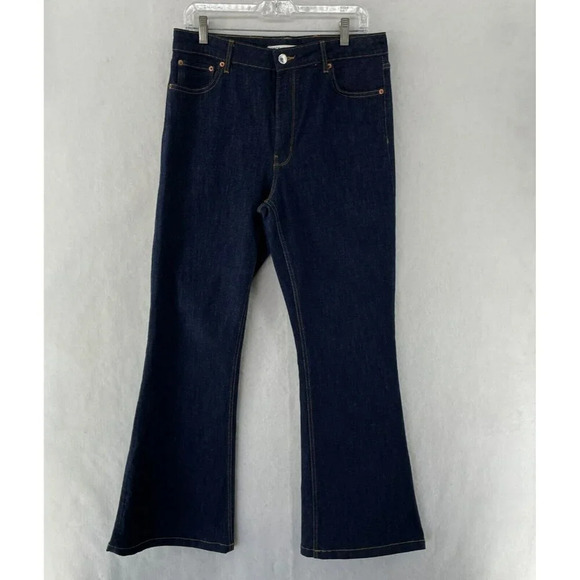 Zara Jeans Women's Sz 12 Blue Flared High-Rise Regular Fit Pockets Stretch Denim - Picture 1 of 10
